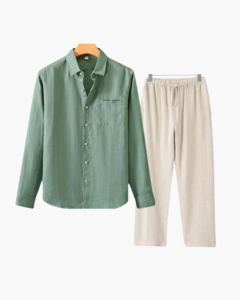 Herren Leinen-Anzug Lange Ärmel 2-teilig Beige - Norvielle