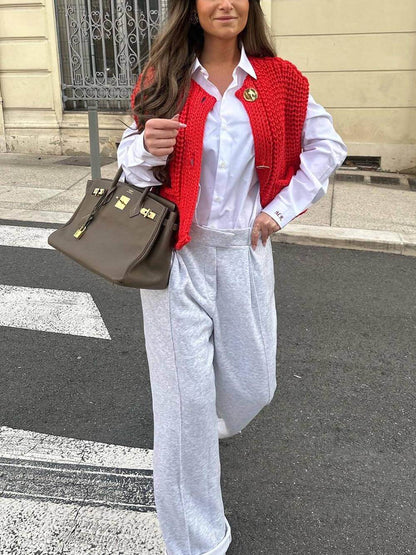 Ärmelloser Cropped Strickcardigan mit Taschen
