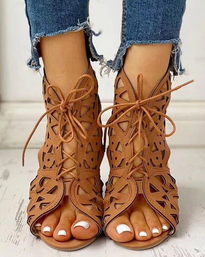 Norvielle Damen Flache Sandalen Ethnischer Stil Leder