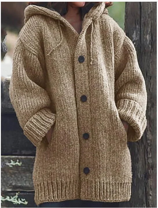 Norvielle Damen Strickjacke Kapuze Knöpfe - Norvielle