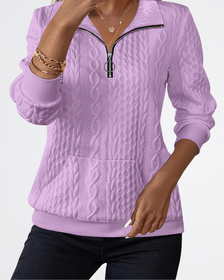 Celeste Damen Strickpullover Weich Zip Beige