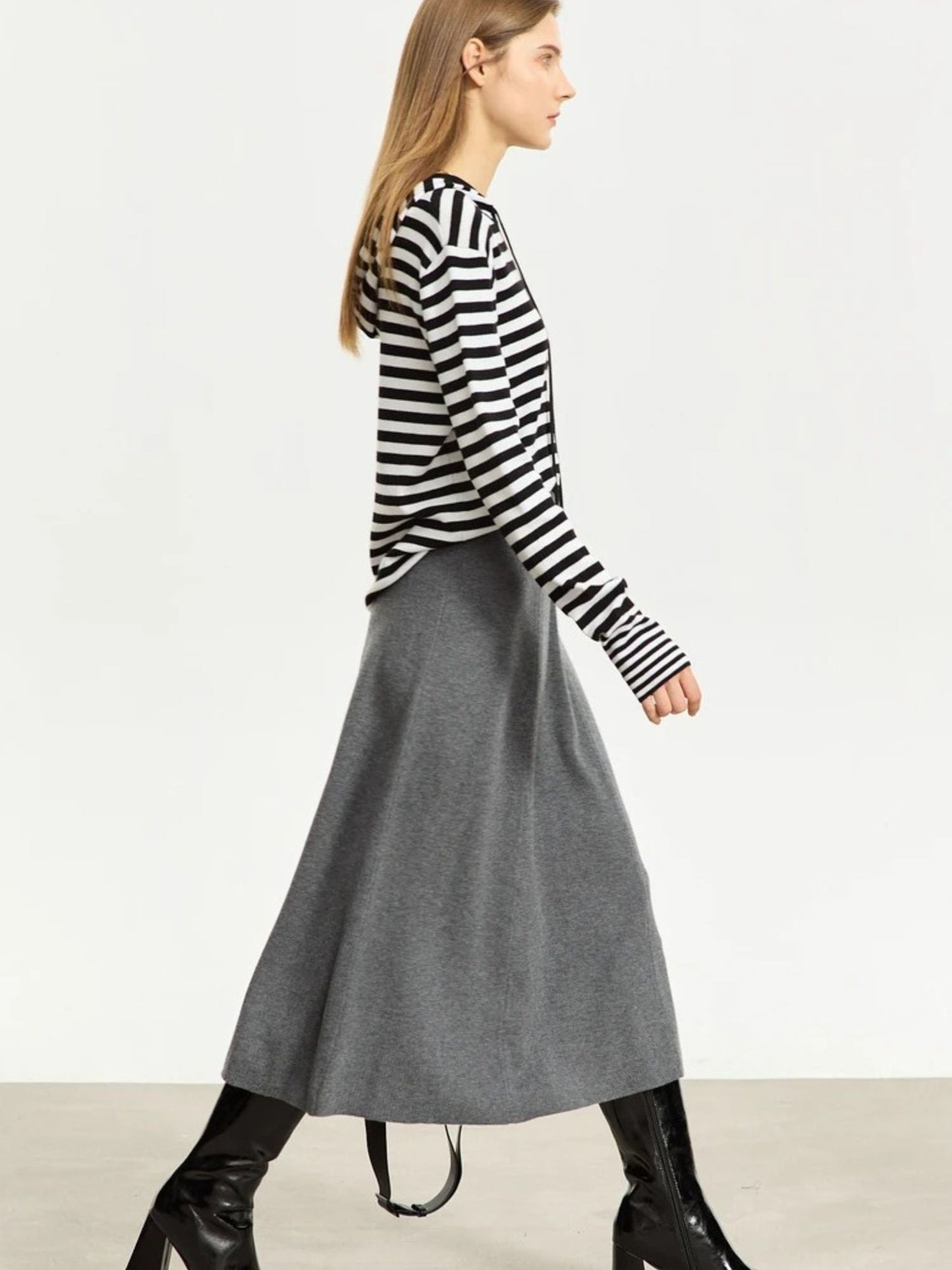 Wollmischrock Damen Wadenlanger A-Linie Schwarz - Norvielle