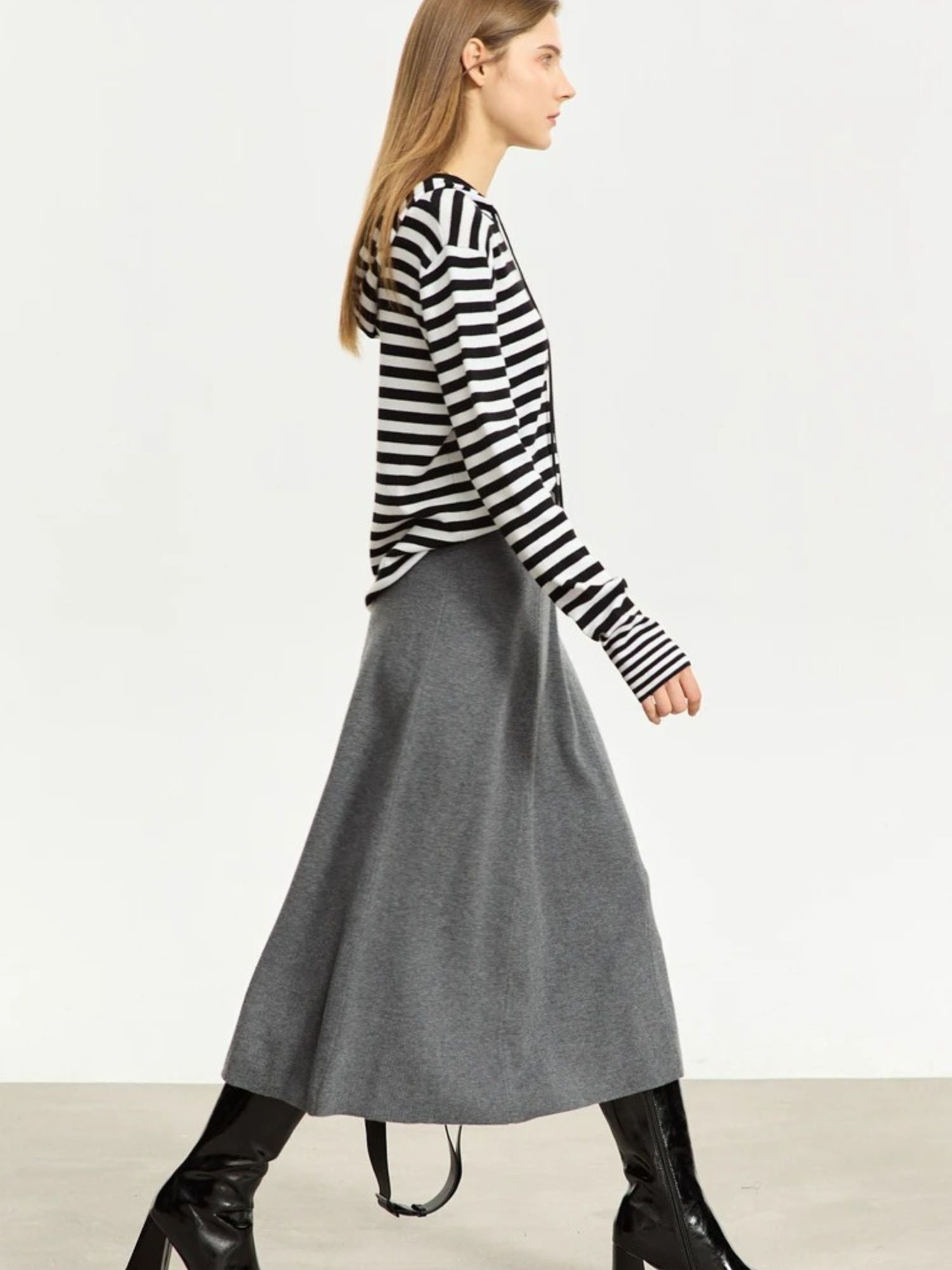 Wollmischrock Damen Wadenlanger A-Linie Schwarz - Norvielle