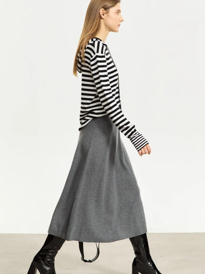 Wollmischrock Damen Wadenlanger A-Linie Schwarz - Norvielle