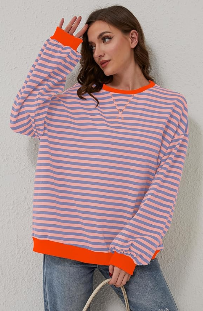 Norvielle Damen Klassischer Strickpullover Streifen