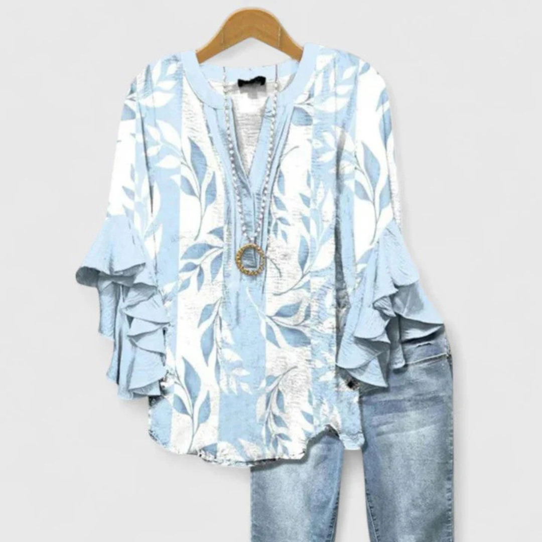 Damen Blumen Rüschenärmel Casual Leicht
