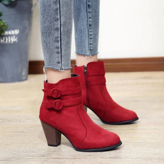 Damen High-Heel-Stiefeletten Schnalle Reißverschluss