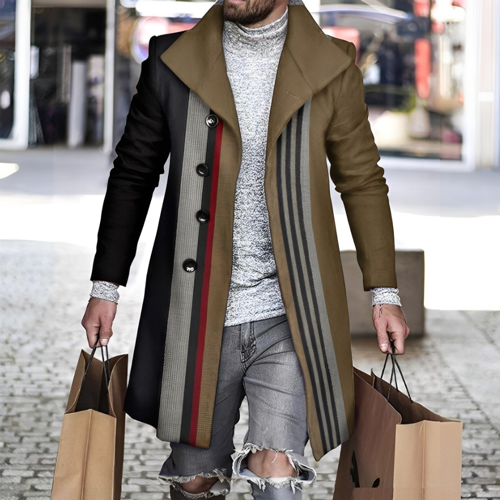 Herren Wollmantel Karomuster Terrystoff