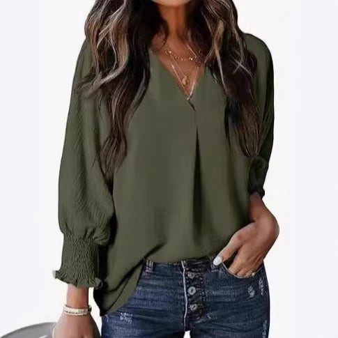 Damen Kurzarmbluse V-Ausschnitt Elegant Sommer Bluse