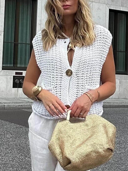 Ärmelloser Cropped Strickcardigan mit Taschen
