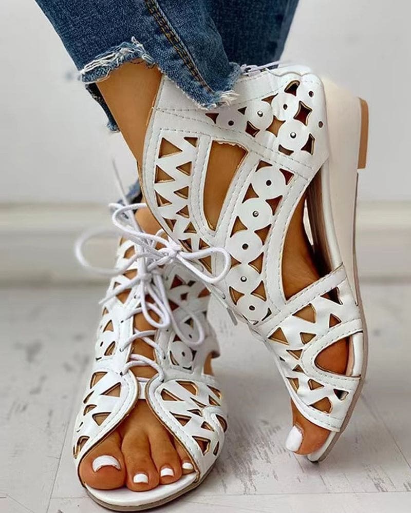 Norvielle Damen Flache Sandalen Ethnischer Stil Leder Braun - Norvielle