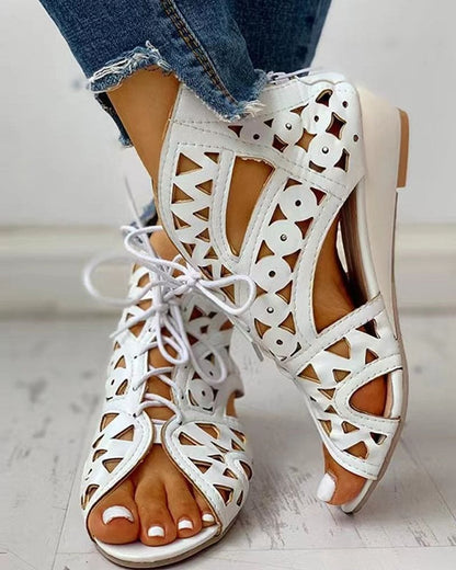 Norvielle Damen Flache Sandalen Ethnischer Stil Leder Braun - Norvielle