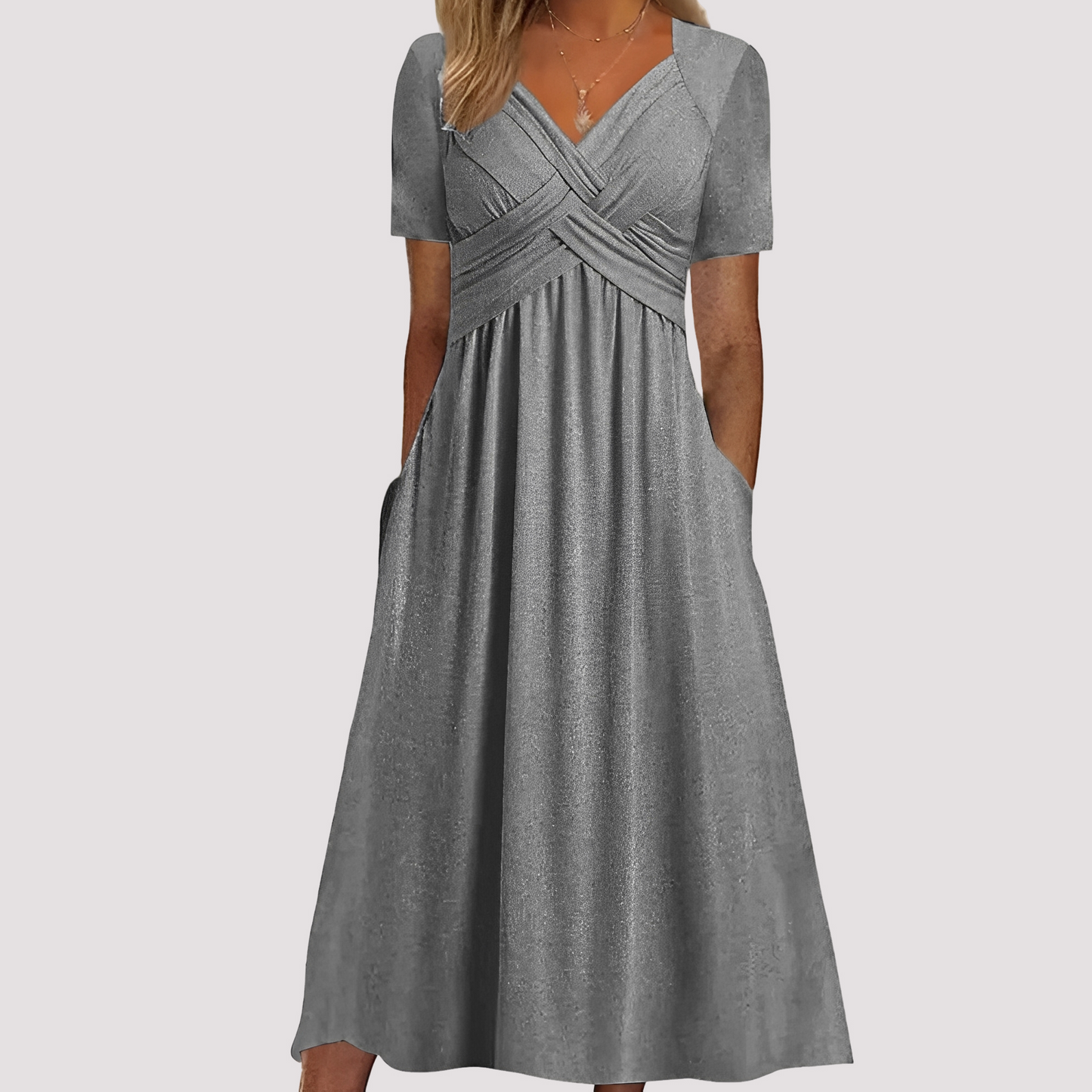 Damen Midikleid V-Ausschnitt Stilvoll