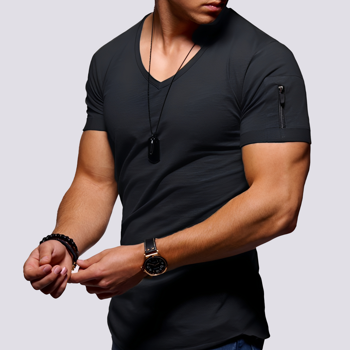 Herren Slim-Fit-Shirt V-Ausschnitt Lässig Weiß
