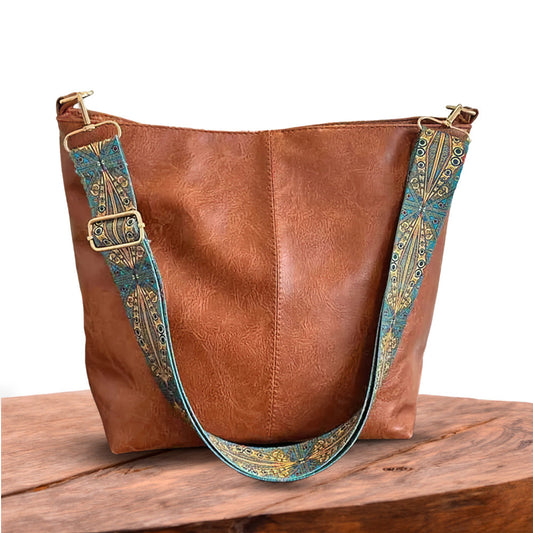 Damen Elegante Handtasche Leder Schwarz - Norvielle