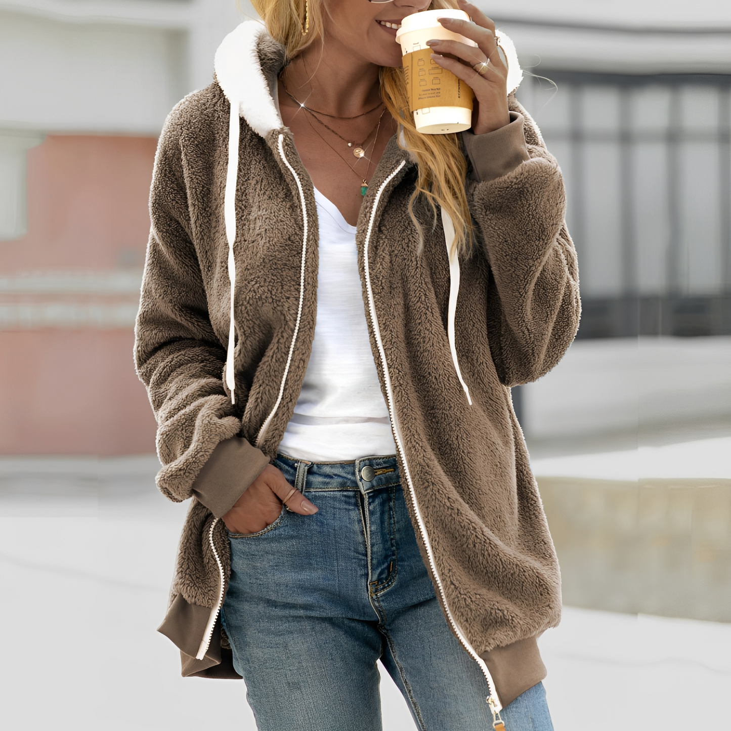 Chloe Damen Sherpa Kapuzenjacke Warm Gefüttert