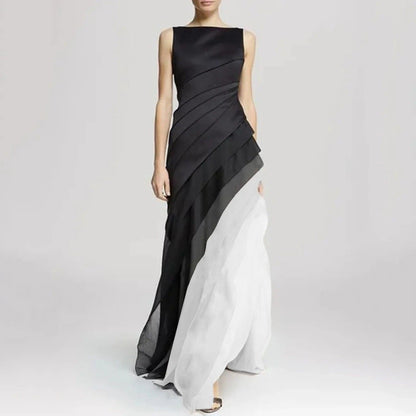 Elegantes Damen Abendkleid Mehrschichtig Seide