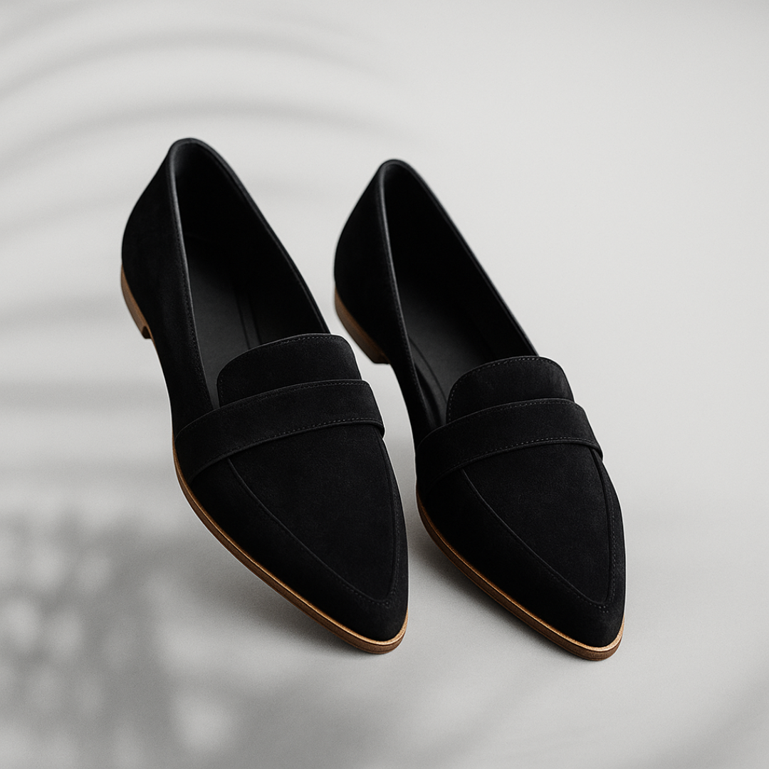 Damen Zehen-Loafer Schlanke Bequem Leder Schwarz - Norvielle