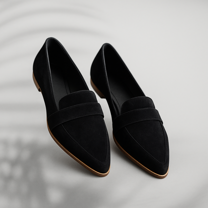 Damen Zehen-Loafer Schlanke Bequem Leder Schwarz - Norvielle