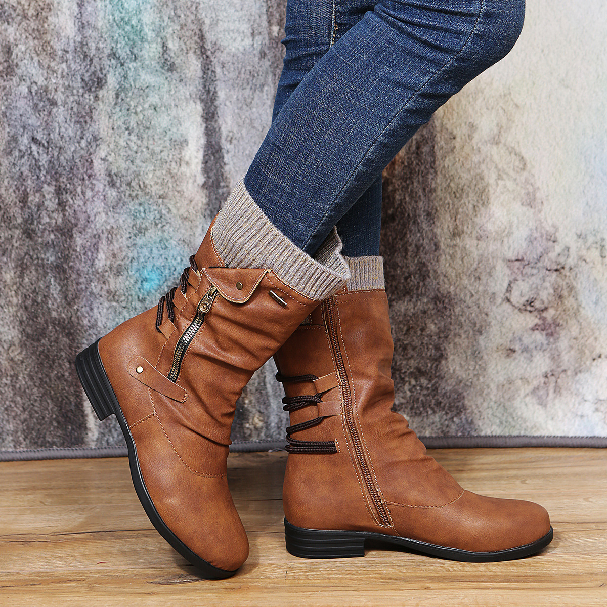 Damen Winterstiefel mit Seitlichem Reißverschluss Warm