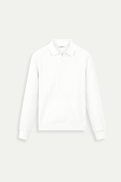 Herren Poloshirt Gestrickt Elegantes Design Weiß