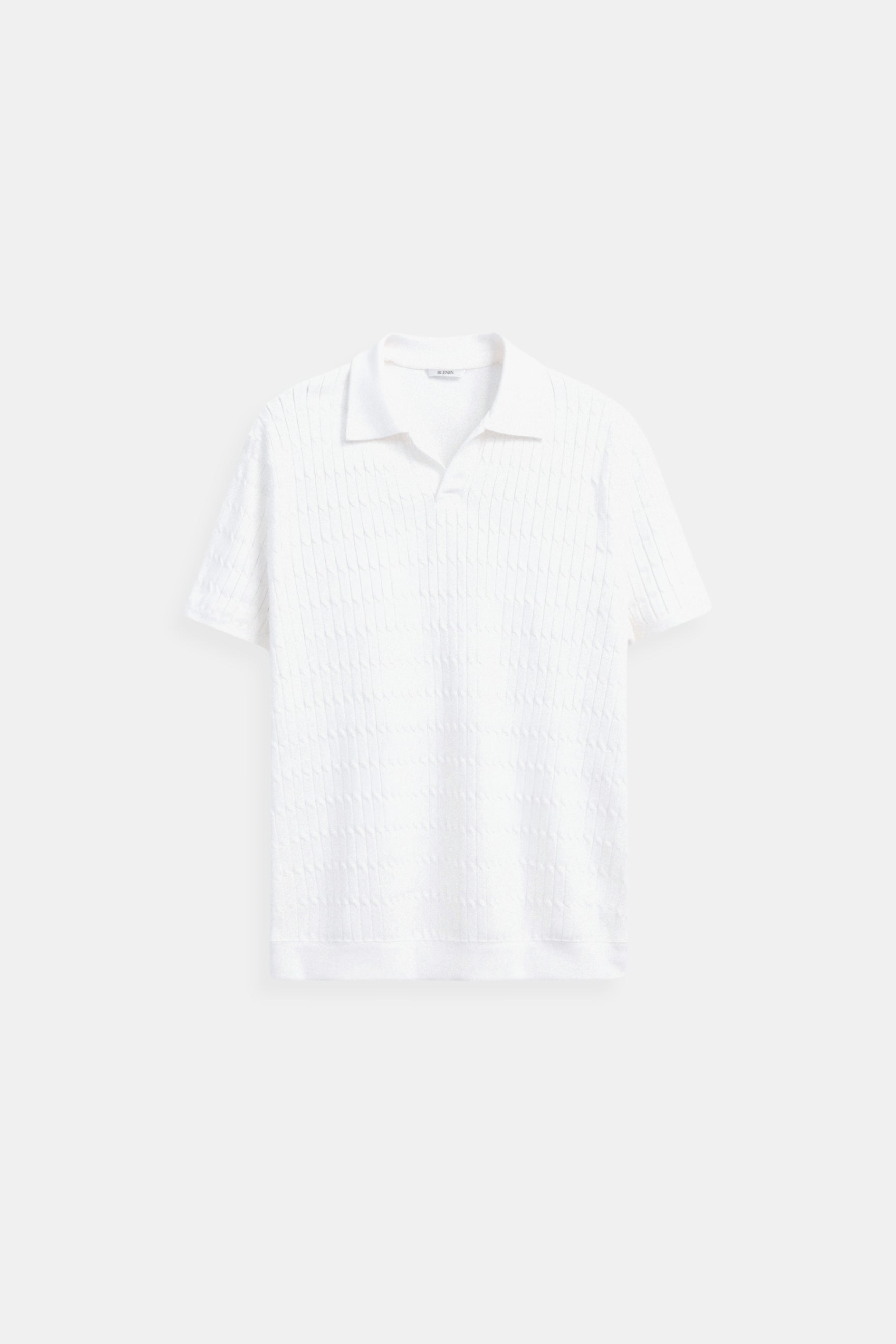 Weißes Herren Poloshirt Gestrickt Strukturmuster - Norvielle