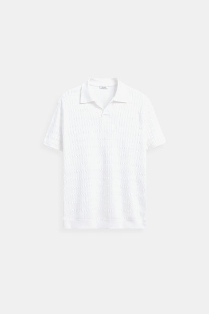 Weißes Herren Poloshirt Gestrickt Strukturmuster - Norvielle