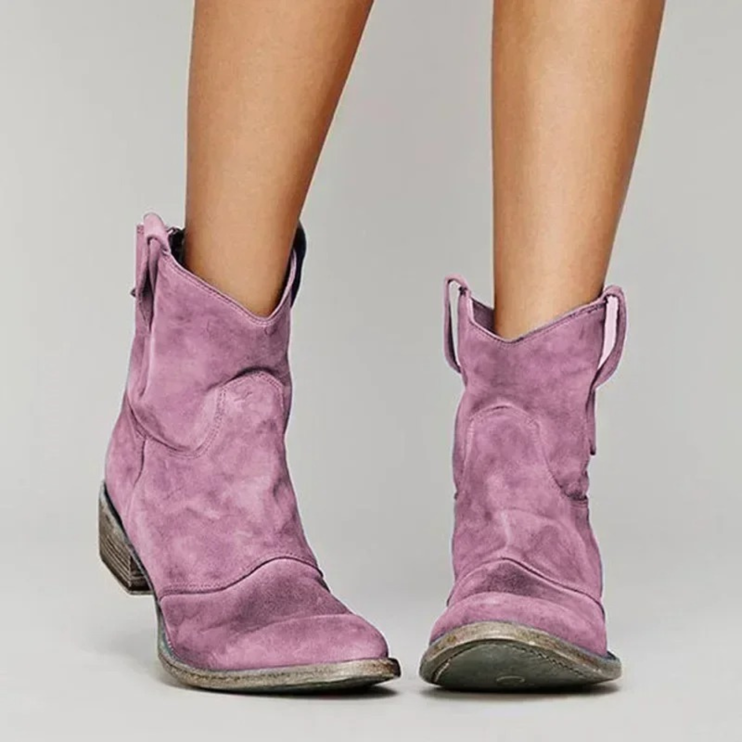 Damen Stiefel Wildleder Mittlerer Schaft Spitz Western Design - Norvielle