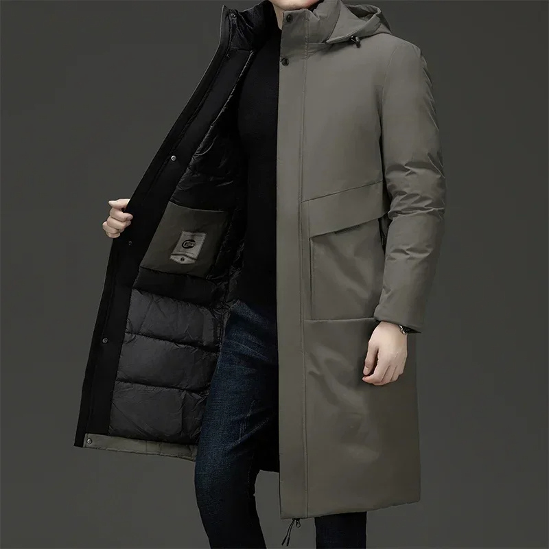 Herren Steppmantel Lang mit Kapuze Winter Schwarz - Norvielle