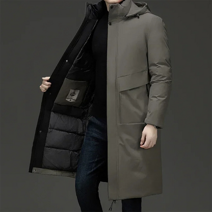 Herren Steppmantel Lang mit Kapuze Winter Schwarz - Norvielle