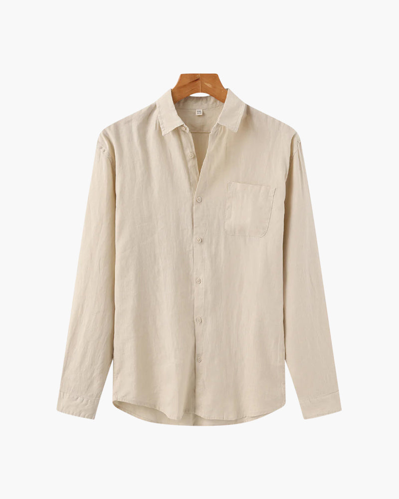 Herren Leinenhemd Langarm Leicht Beige - Norvielle