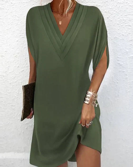 Damenkleid V-Ausschnitt Kurzarm Elegantes - Norvielle