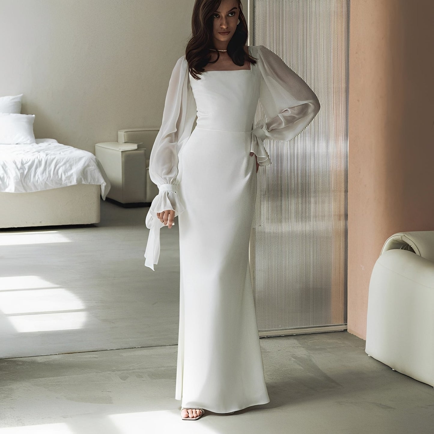 Damen Maxikleid Länge Langärmelig Elegantes Design - Norvielle
