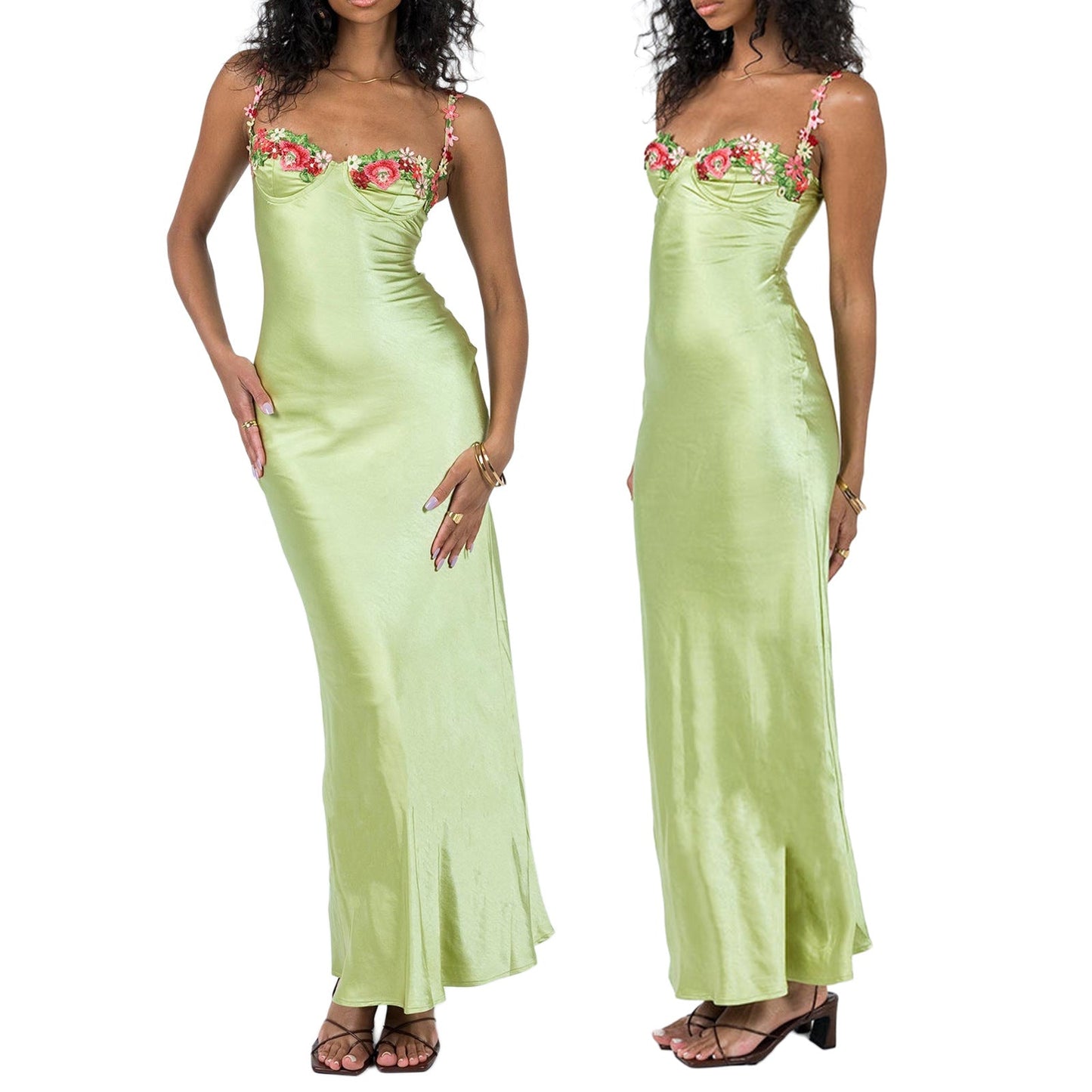 Damen Maxikleid Blumenstickerei Baumwolle Mehrfarbig - Norvielle