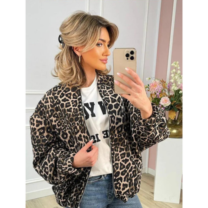 Norvielle Damen Bomberjacke Leopardenmuster