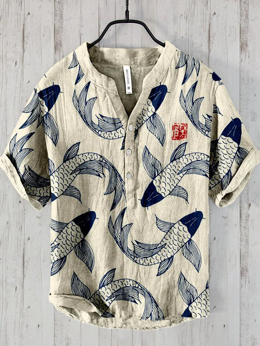 Norvielle Herren Hemd Fischmuster Blau - Norvielle
