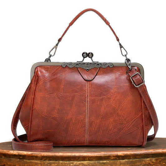Elegante Damen Handtasche Leder Schwarz - Norvielle