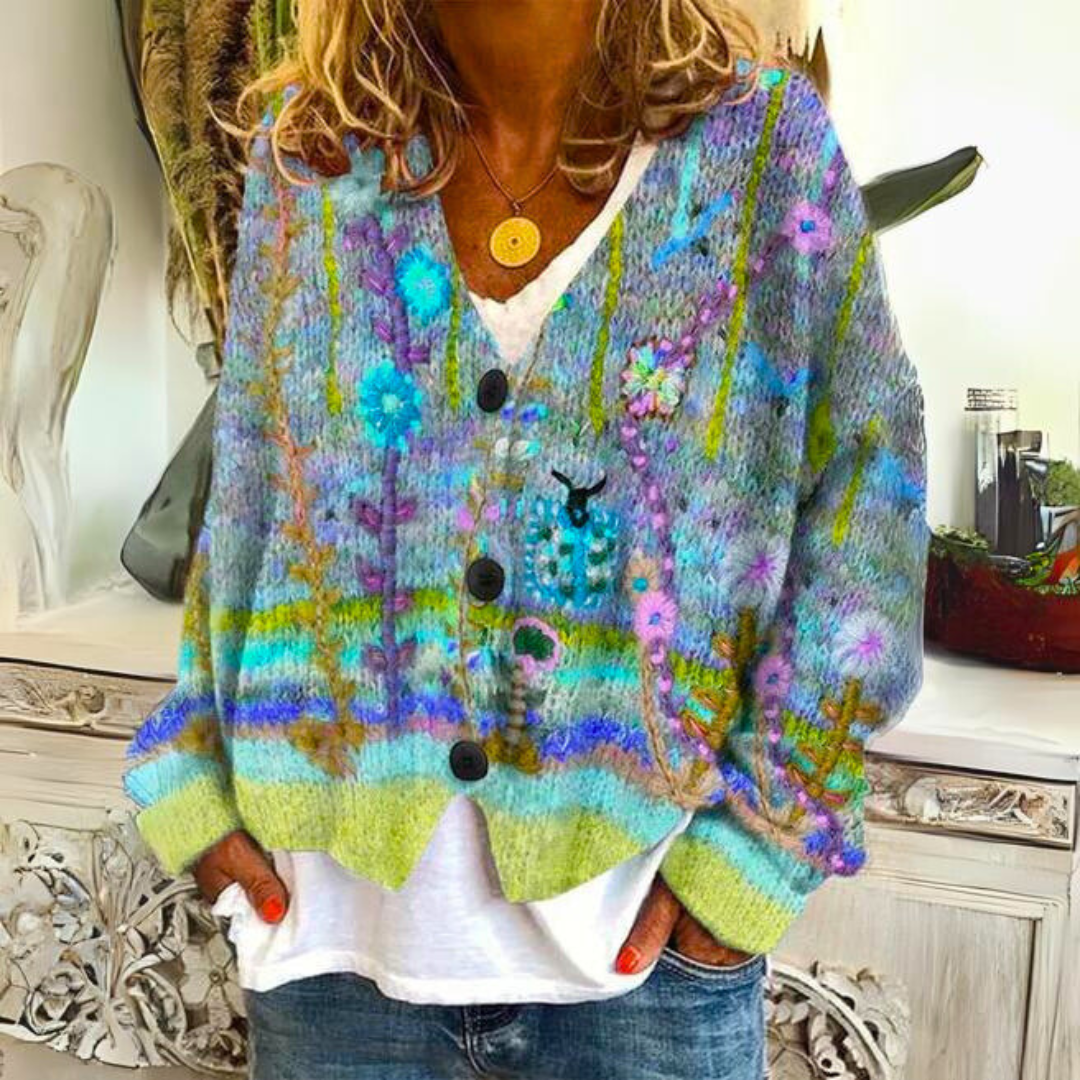 Damen Strickcardigan Blumenprint Floral