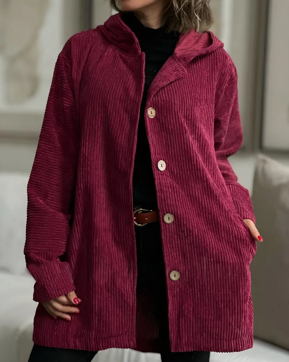 Damen Cordjacke mit Kapuze - Norvielle