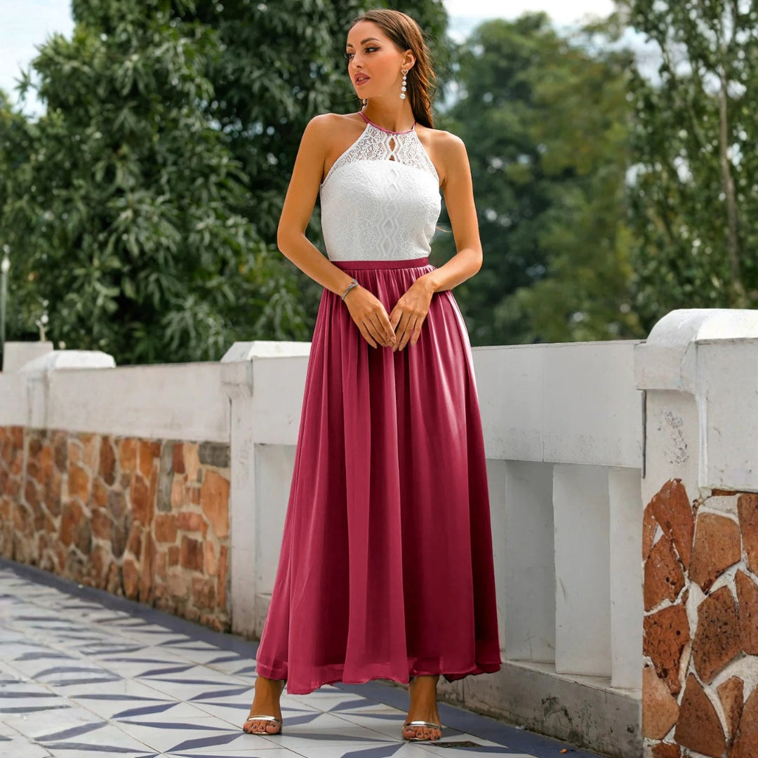 Damen Neckholder Maxikleid Hochzeitsgastkleid
