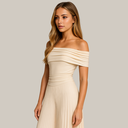 Damen Maxikleid Hochzeitsgast Gefaltet Weiß