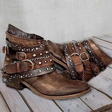 Damen Knöchelstiefel Leder Western-Design Niedriger Absatz Schwarz - Norvielle