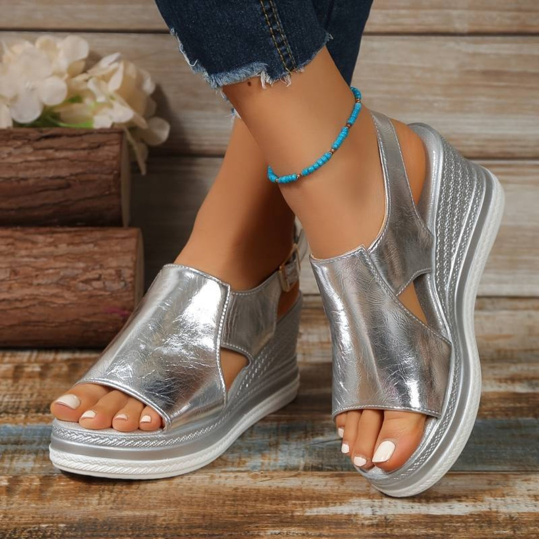 Damen Metallische Plattform Komfort Sandalen - Norvielle