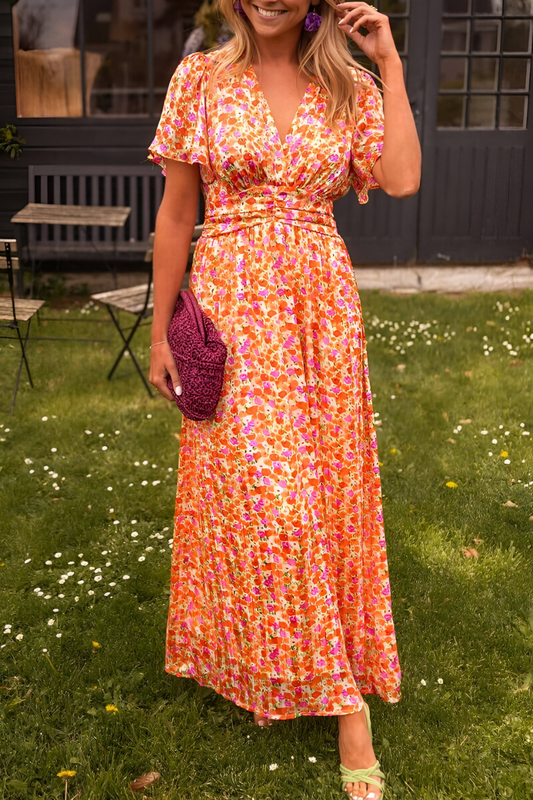 Damenkleid Blumenprint Maxi Länge Kurzarm - Norvielle