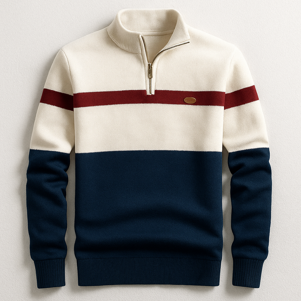 Herren Halbzippullover Blockstreifen-Design Warm Beige - Norvielle