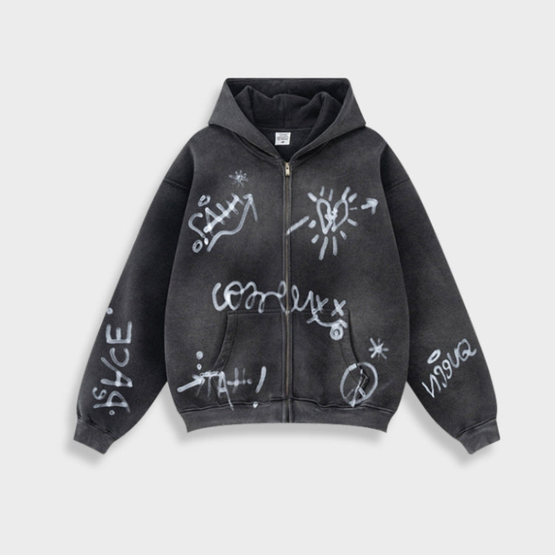 Norvielle Damen Oversize Hoodie Graffiti Print Y2K Stil