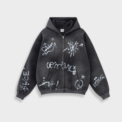 Norvielle Damen Oversize Hoodie Graffiti Print Y2K Stil