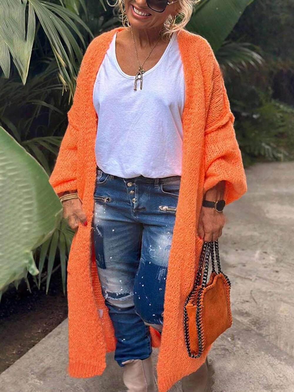 Damen Große Größe Herzmuster Strickcardigan