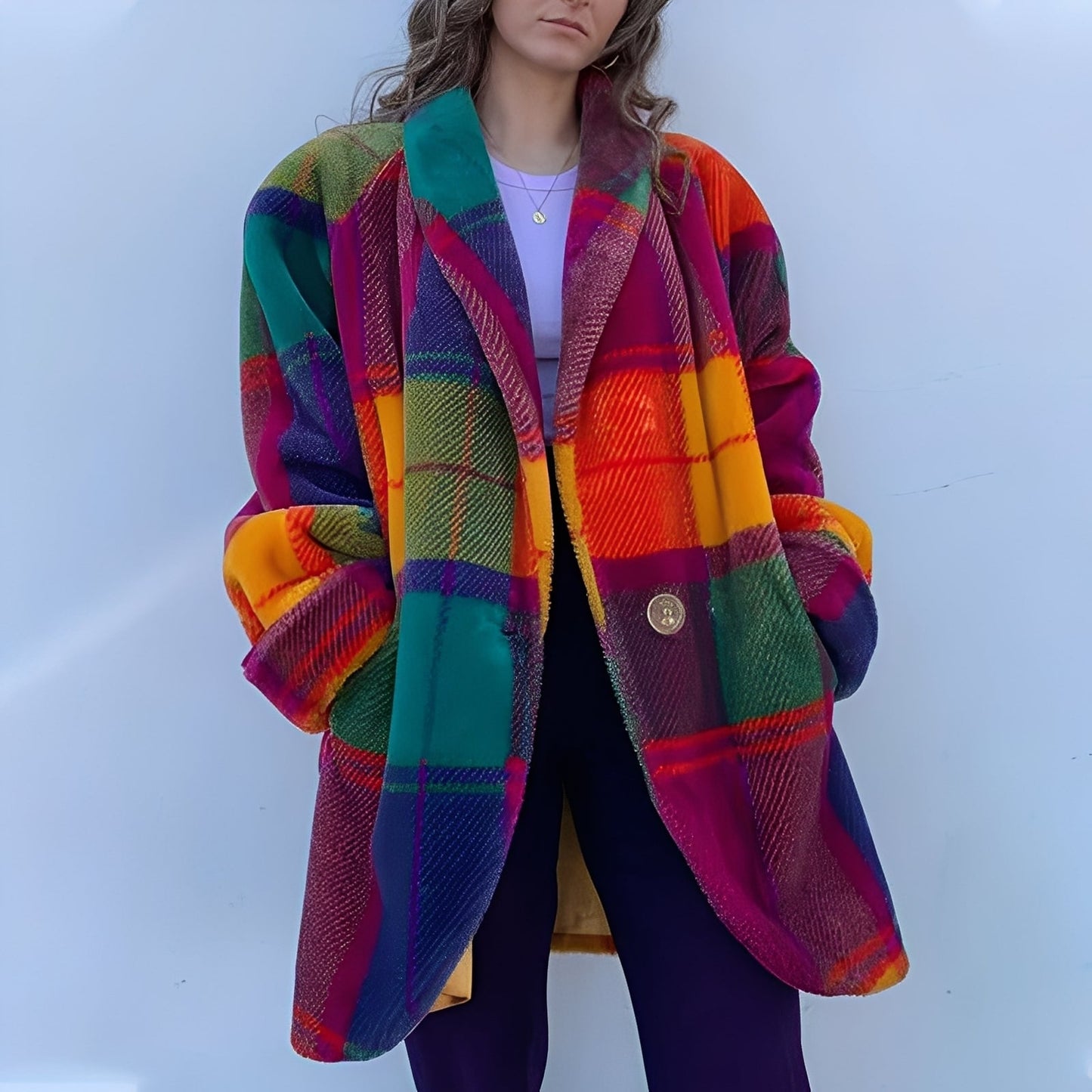 Damen Mantel Bunt Revers Taschen