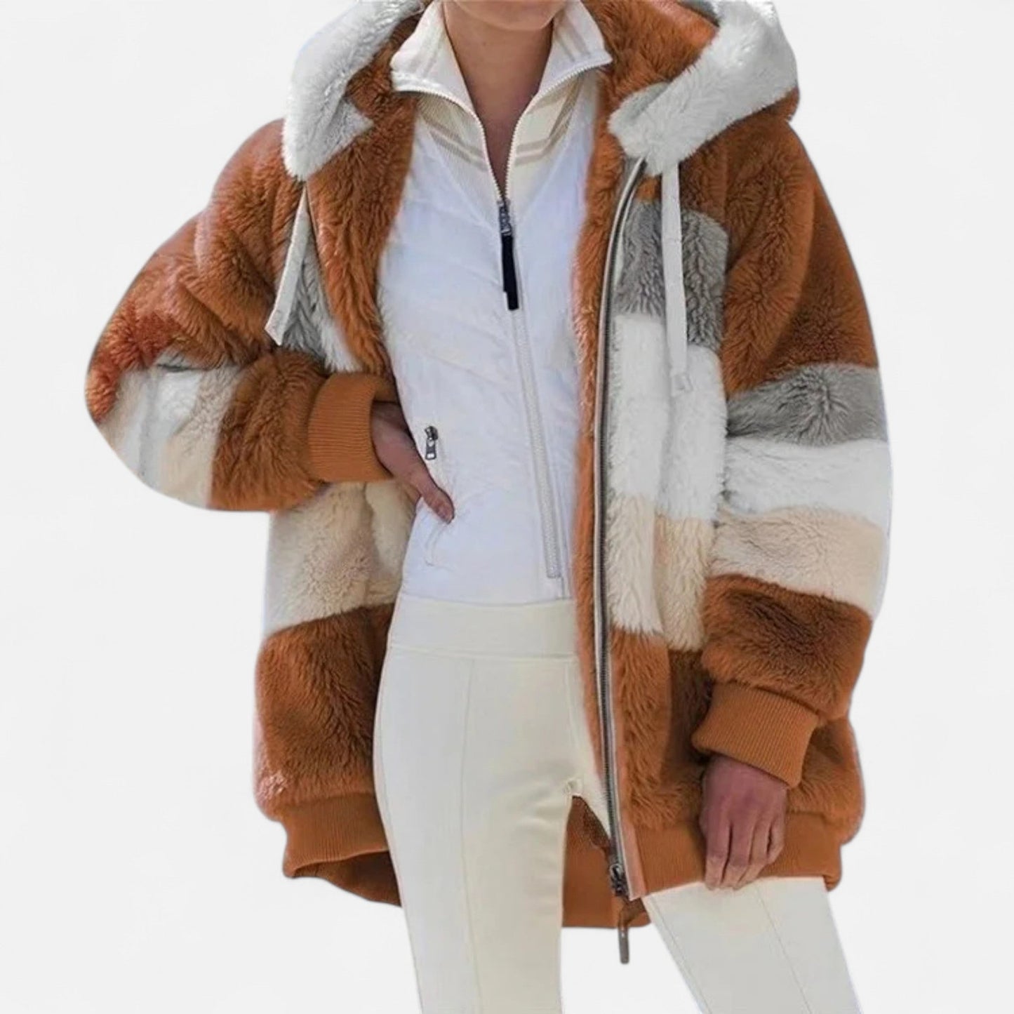 Triswina Damen Oversized Jacke mit Kapuze Gestreift